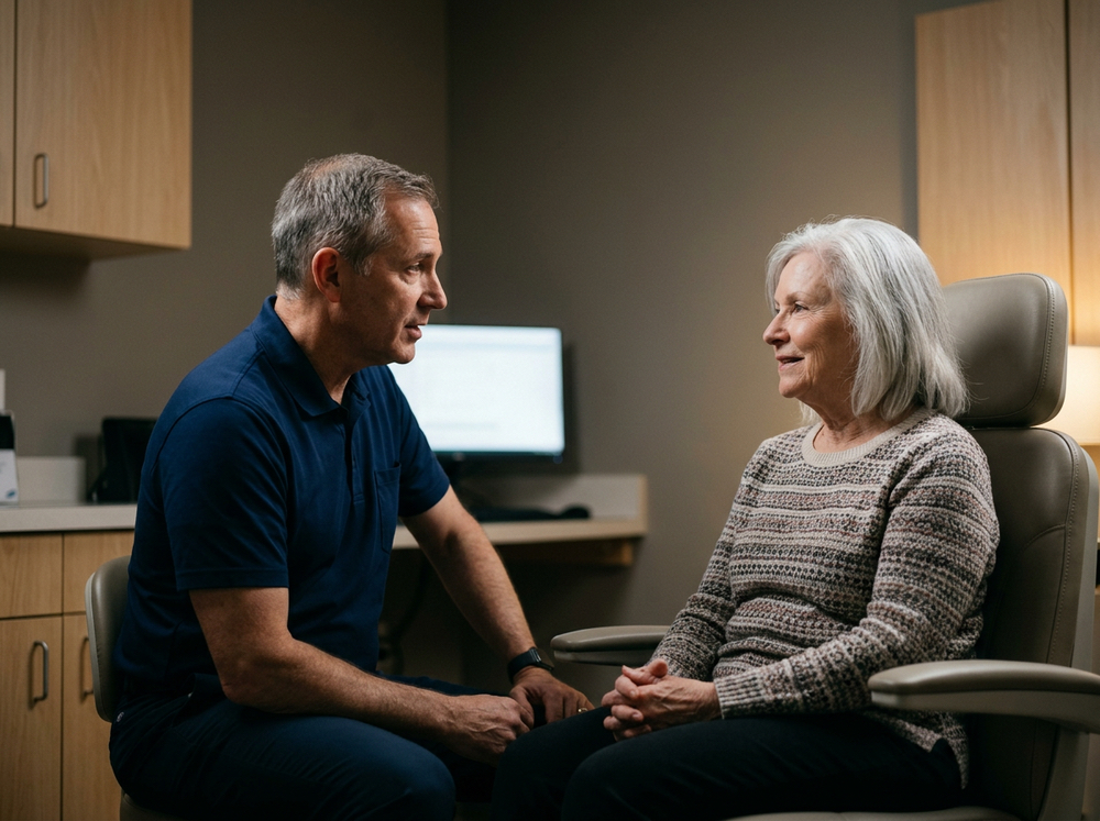 Doctor of Audiology performing vestibular balance testing with a patient at AFA Balance & Hearing Institute in Mesa, AZ